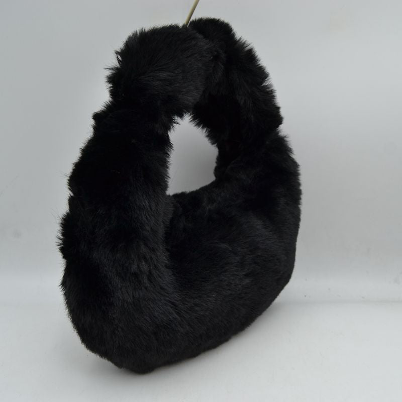 Fluffy Plush Crescent Hobo Handbag with Integrated Top Handle