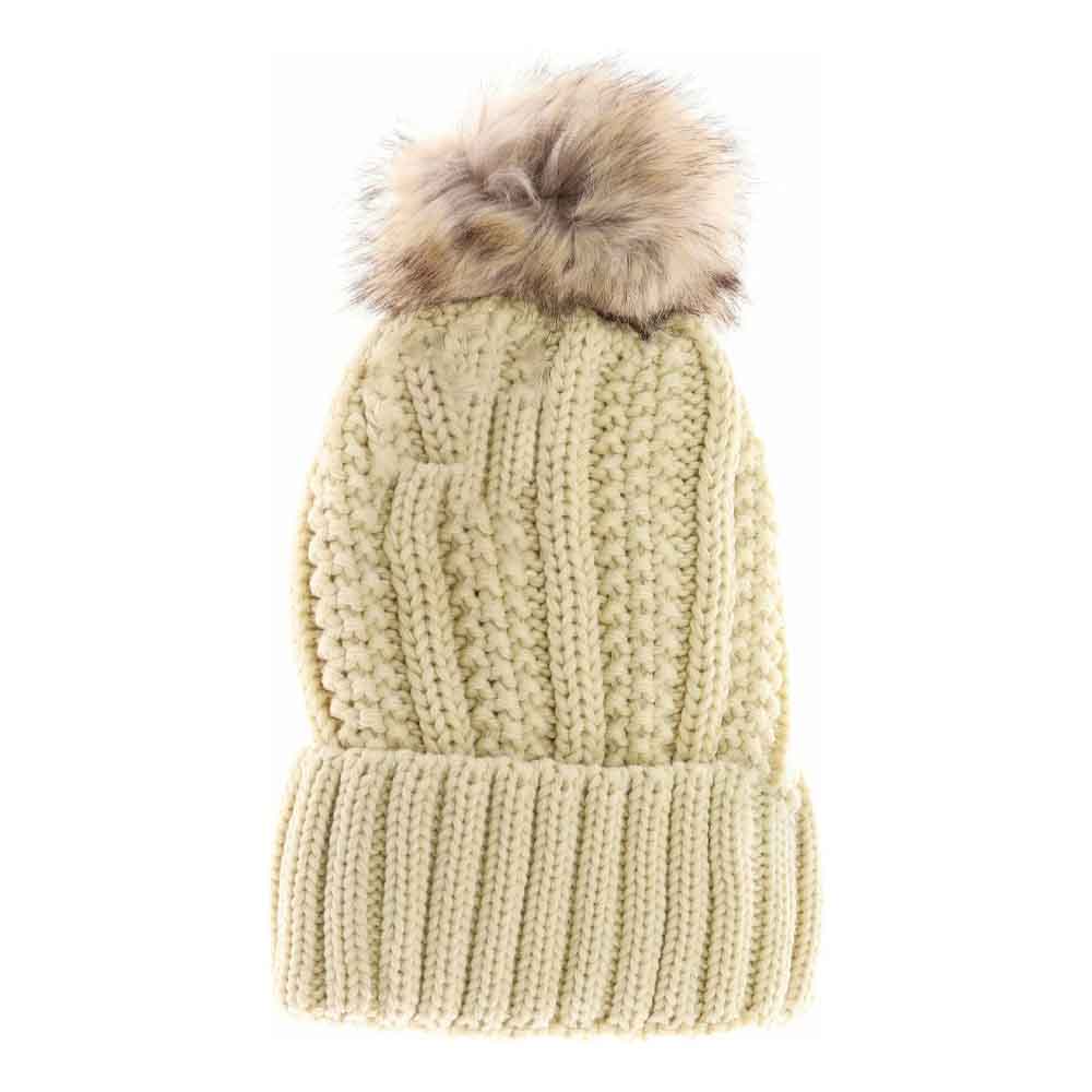Fuzzy Lined Fur Pom C.C Beanie