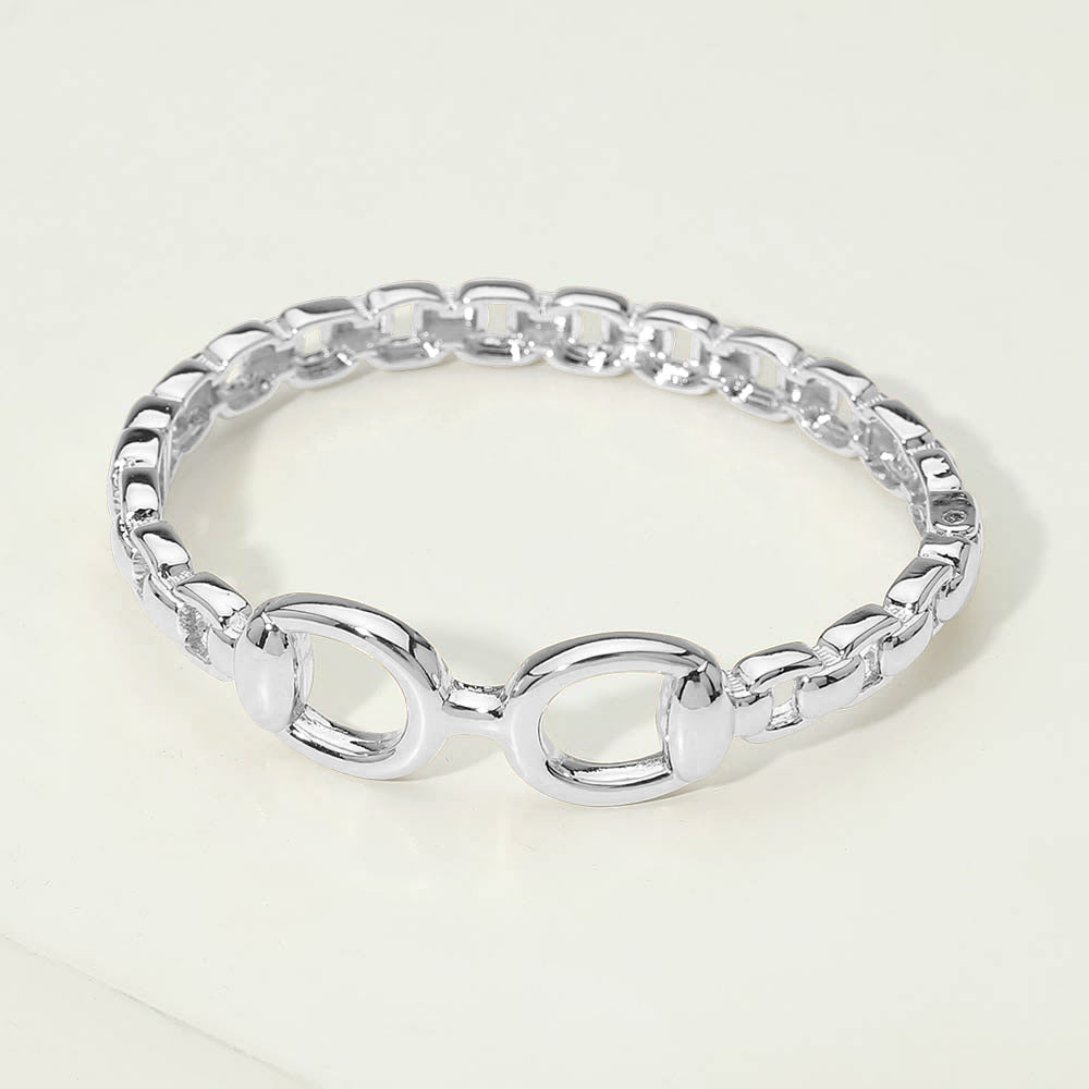 14K Gold Plated Interlocking Center Hinged Bangle Bracelet