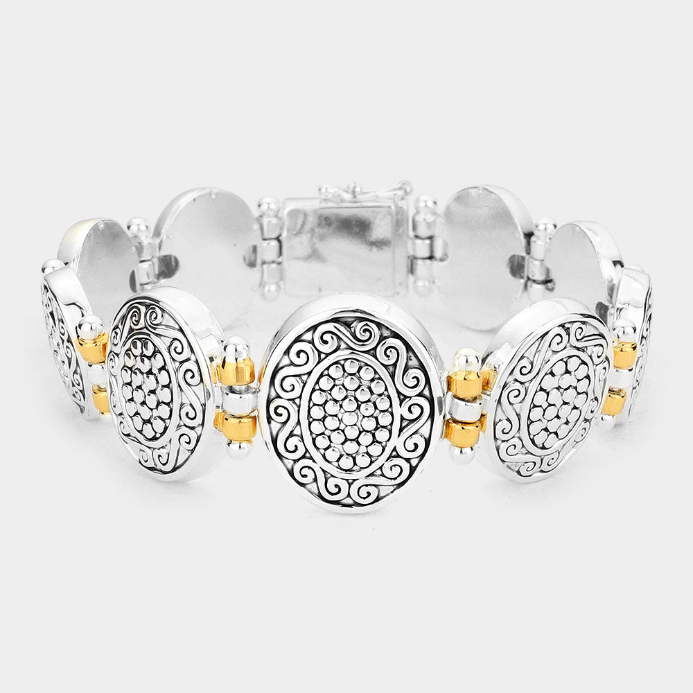 Antique Patterned Metal Oval Bracelet