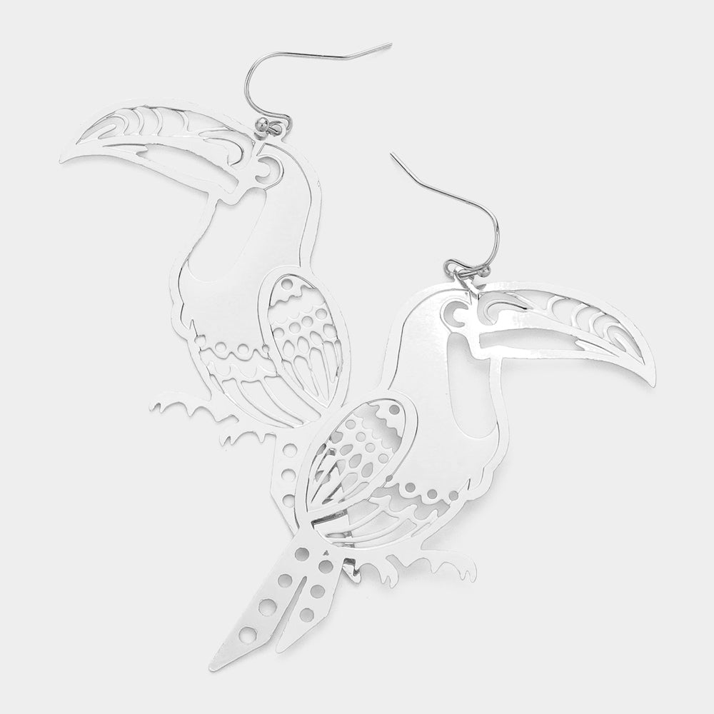 Brass Metal Cutout Toucan Dangle Earrings