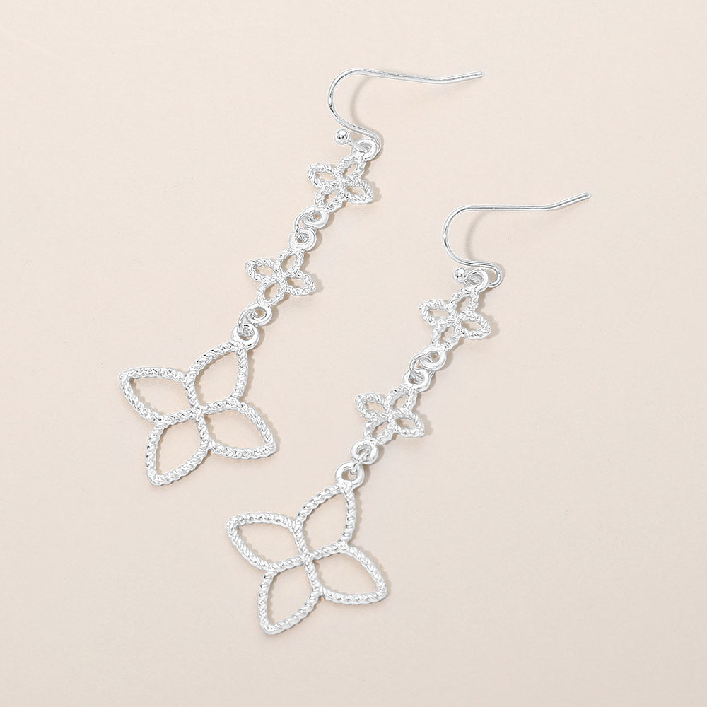 Textured Metal Floral Link Drop Earrings