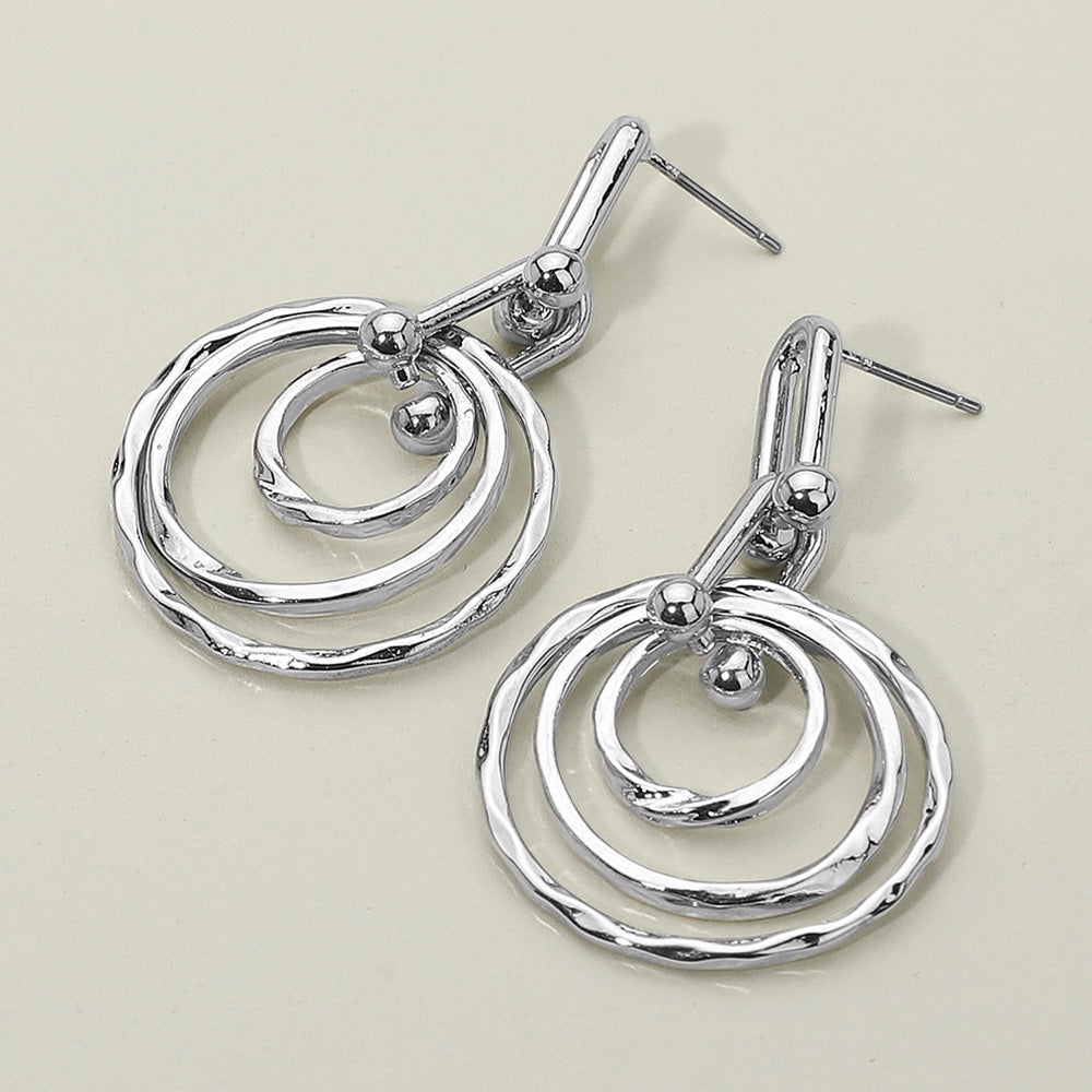 Women's Hammered Metal Layered Spiral Hoop Drop Dangle Earrings