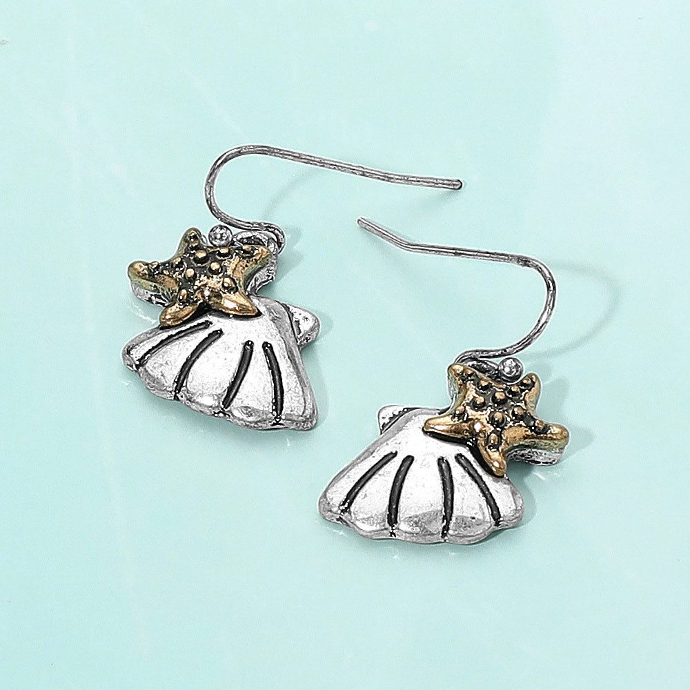 Metal Starfish Shell Dangle Earrings