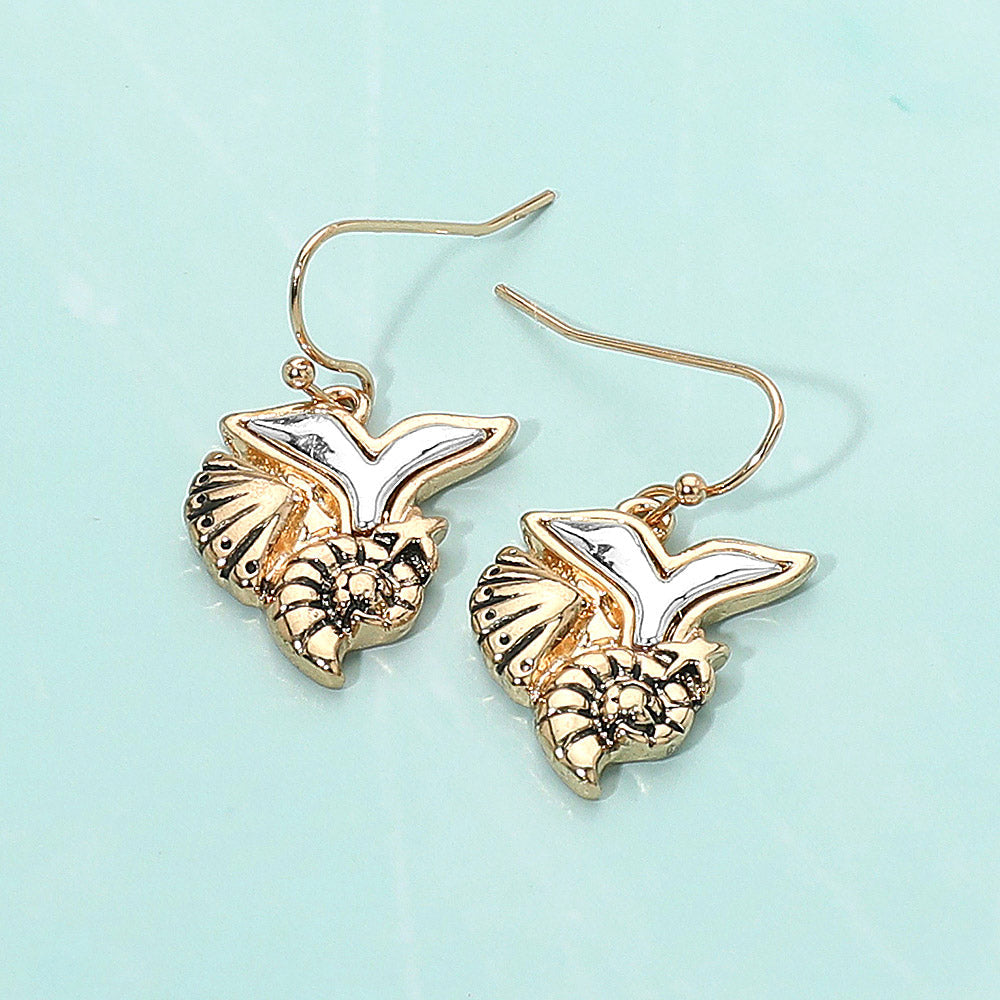 Metal Whale Tail Starfish Conch Shell Dangle Earrings