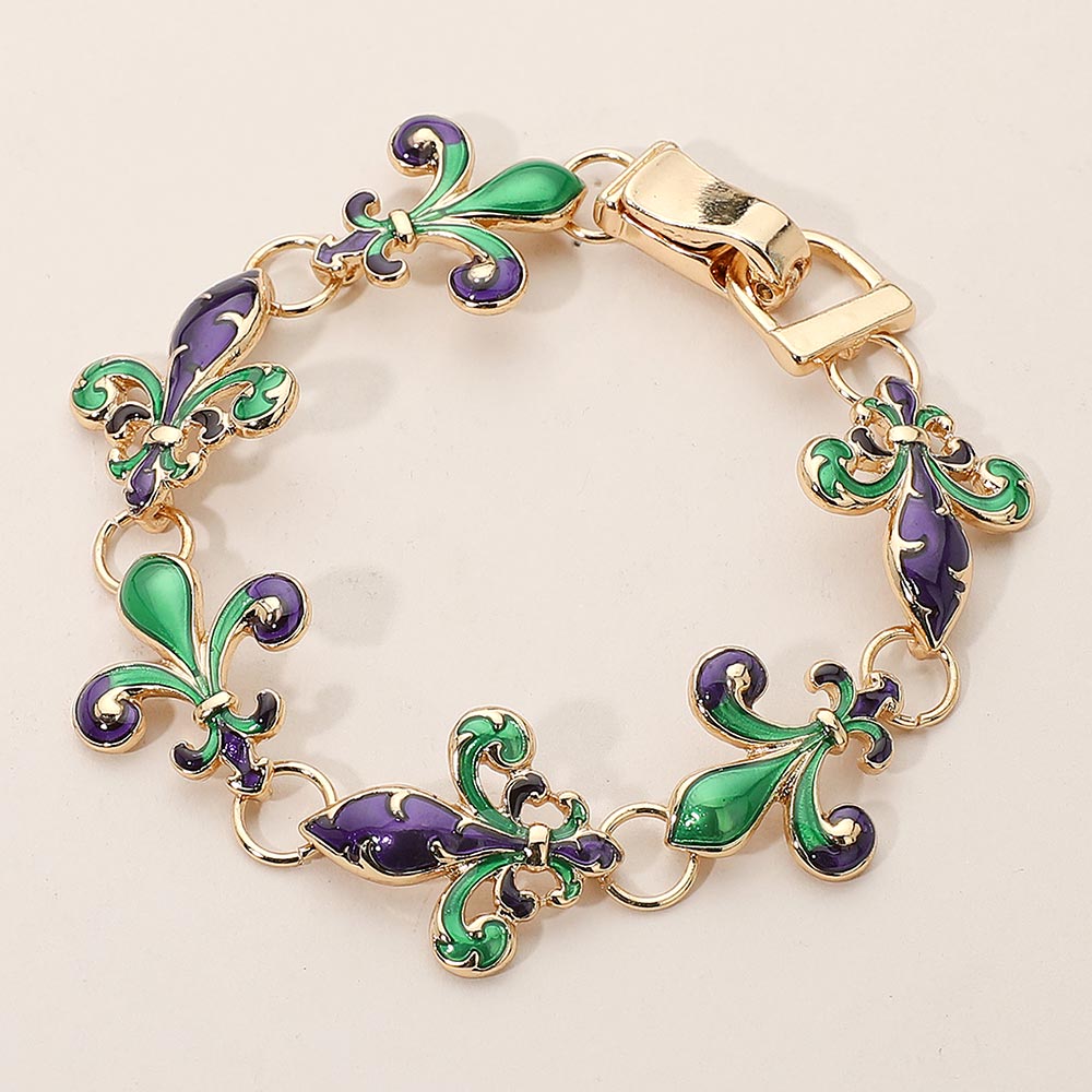 Women's Enamel Fleur de Lis Link Magnetic Bracelet
