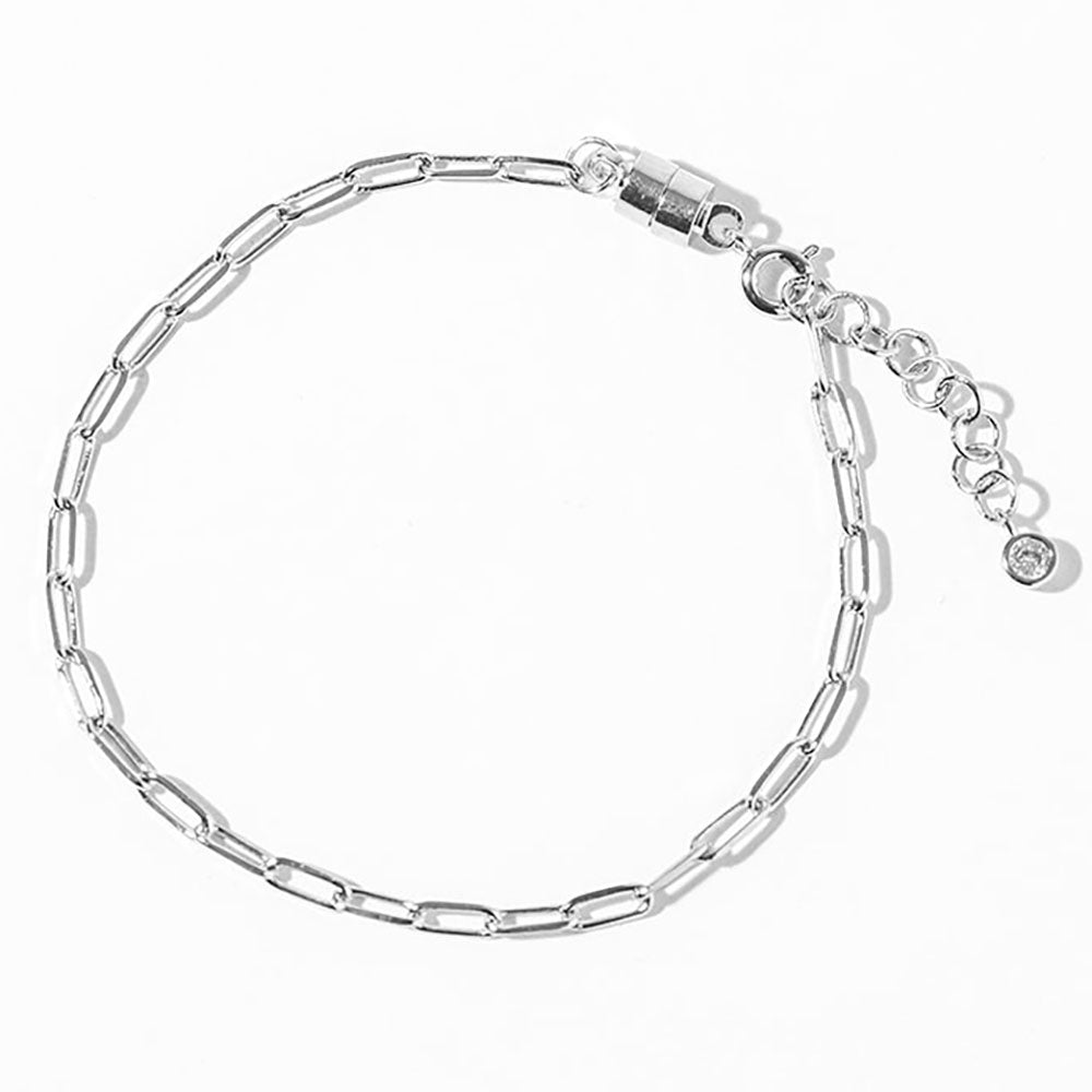White Gold Dipped Paperclip Chain Link Magnetic Bracelet