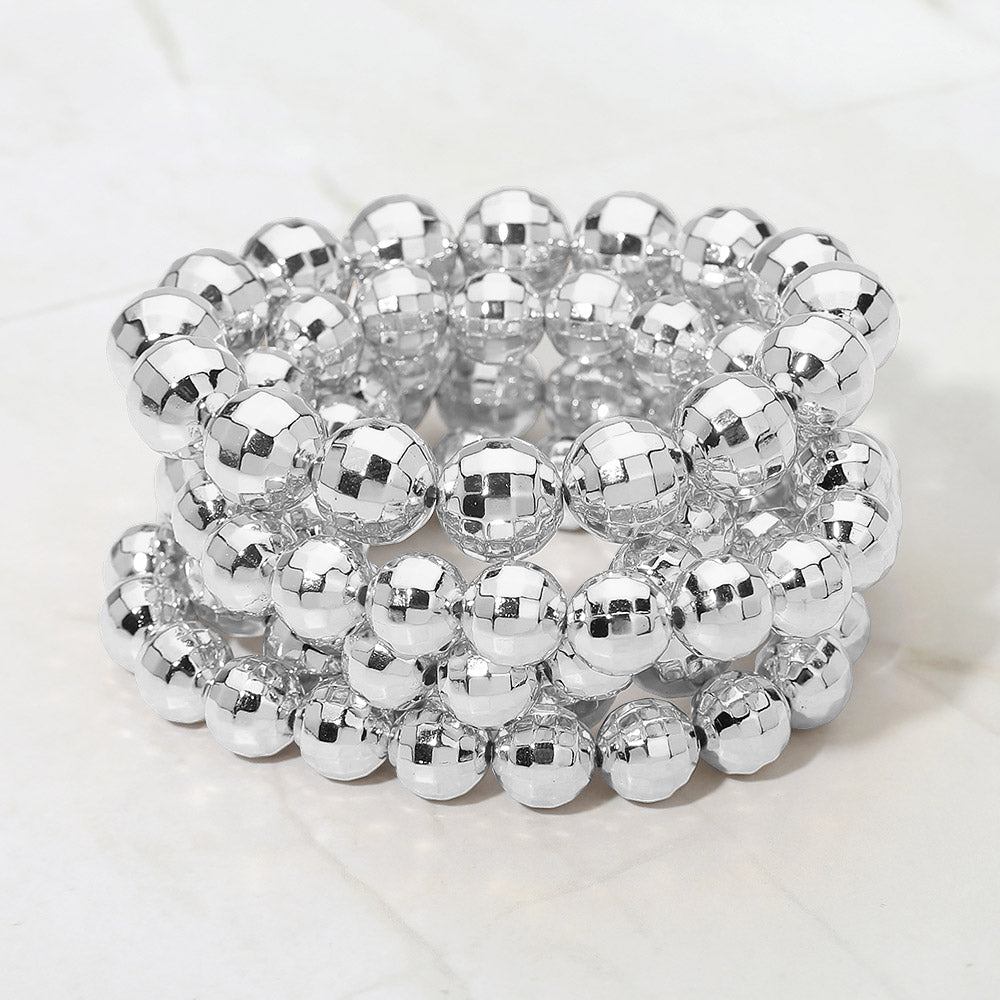 5PCS - Faceted Metal Ball Beaded Stretch Multi Layered Bracelets