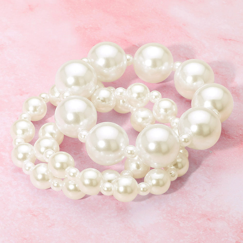 3PCS - Pearl Stretch Multi Layered Bracelets