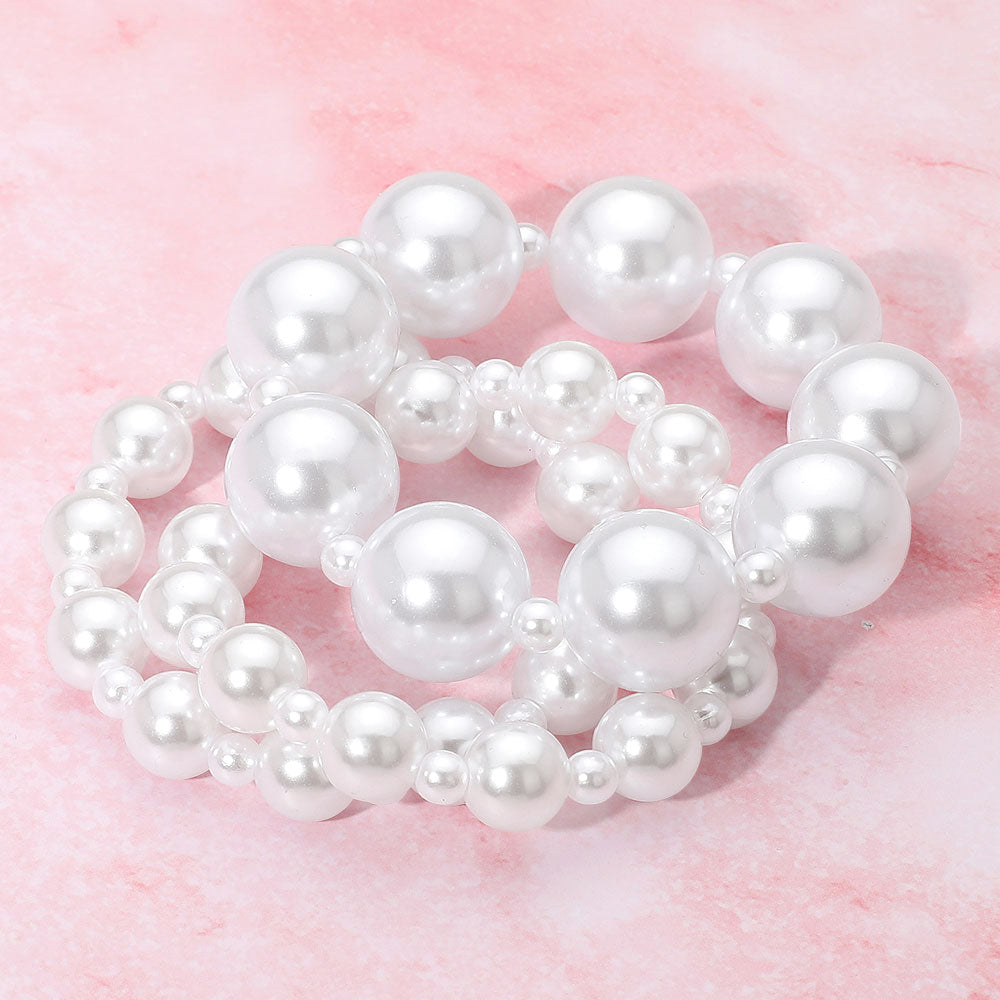 3PCS - Pearl Stretch Multi Layered Bracelets