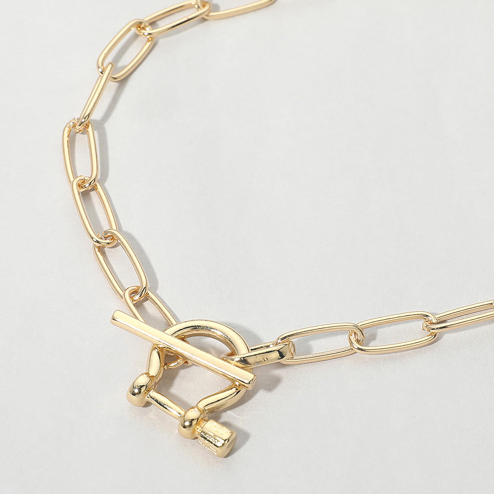 18K Gold Dipped Toggle Closure Paperclip Chain Necklace