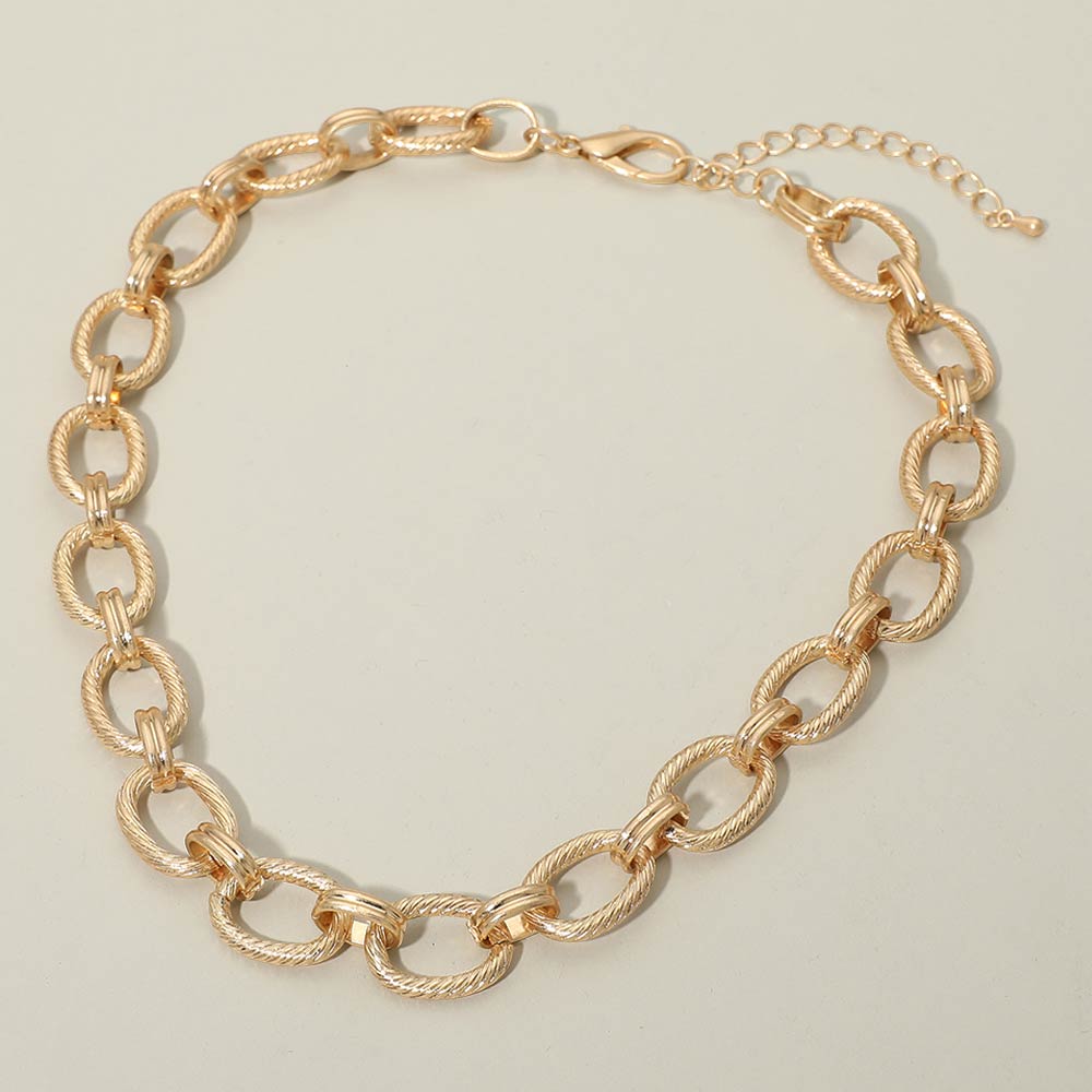 Textured Metal Oval Link Chain Necklace