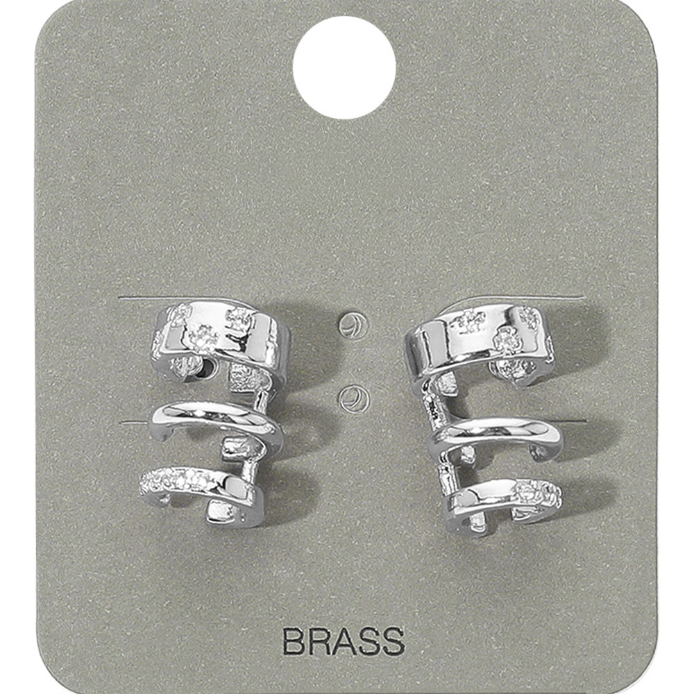 Stone Paved Triple Hoop Cuff Earrings