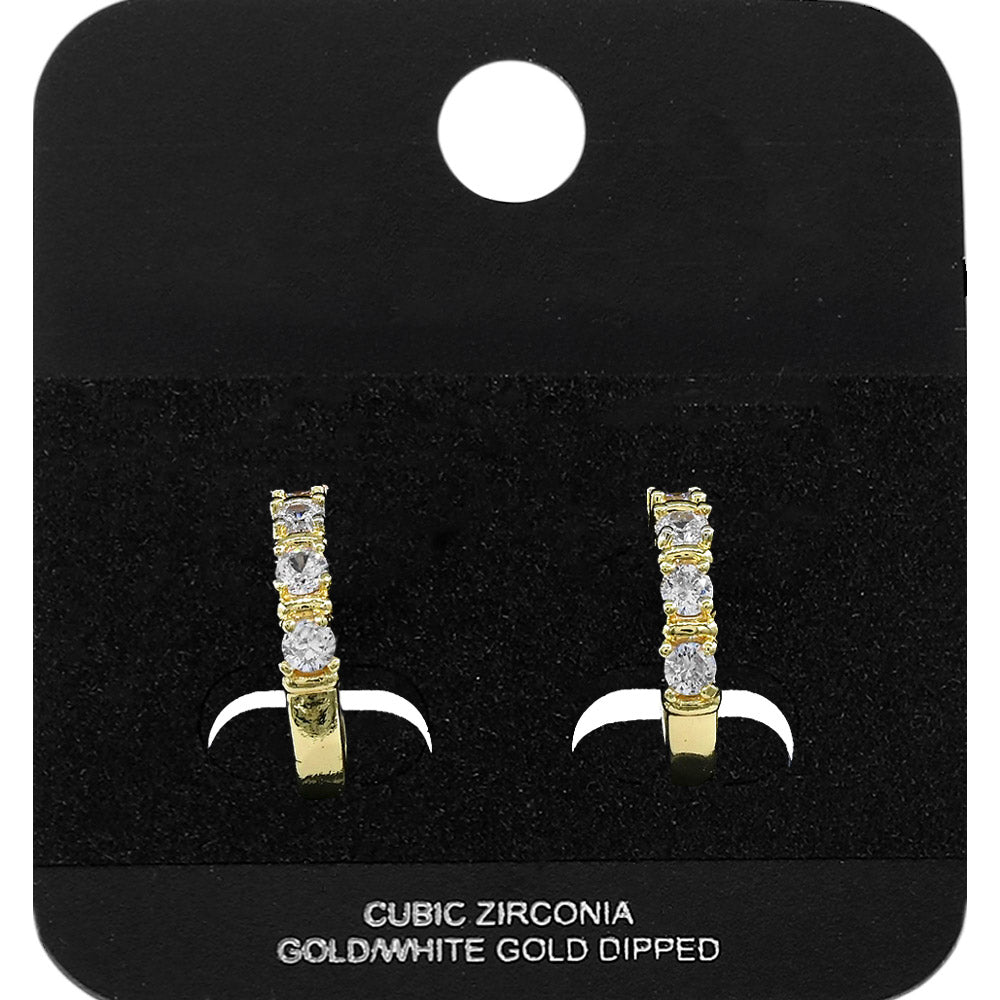 Gold Dipped Round CZ Around Mini Open Hoop Earrings