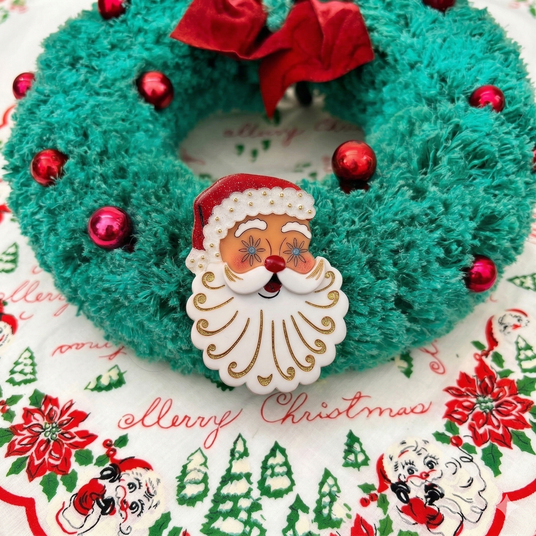 Starry Eyed Santa Brooch by 50's Vintage Dame x Lipstick & Chrome — Retro Christmas Santa Pin