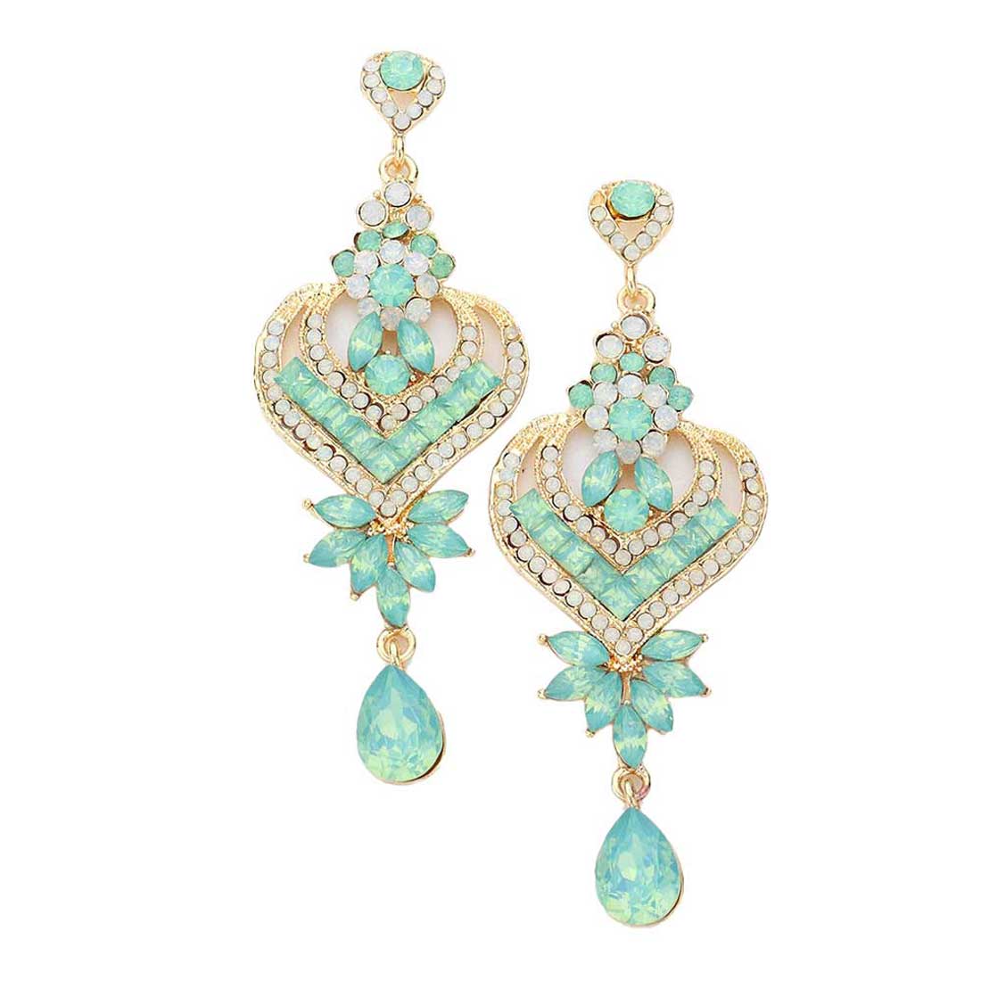 Glass Crystal Heart Teardrop Evening Earrings