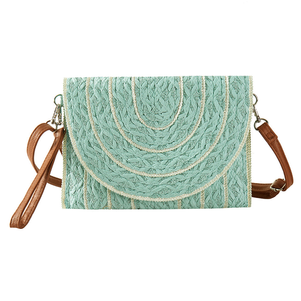 Stitch Detailed Straw Crossbody Bag