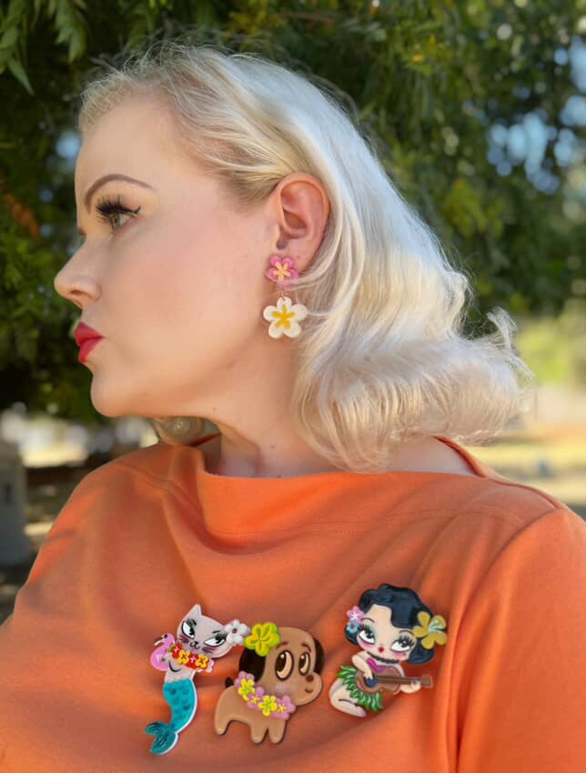 Floral Fantasy Earrings by Miss Fluff x Lipstick & Chrome — Tropical Tiki Flower Drop Earrings
