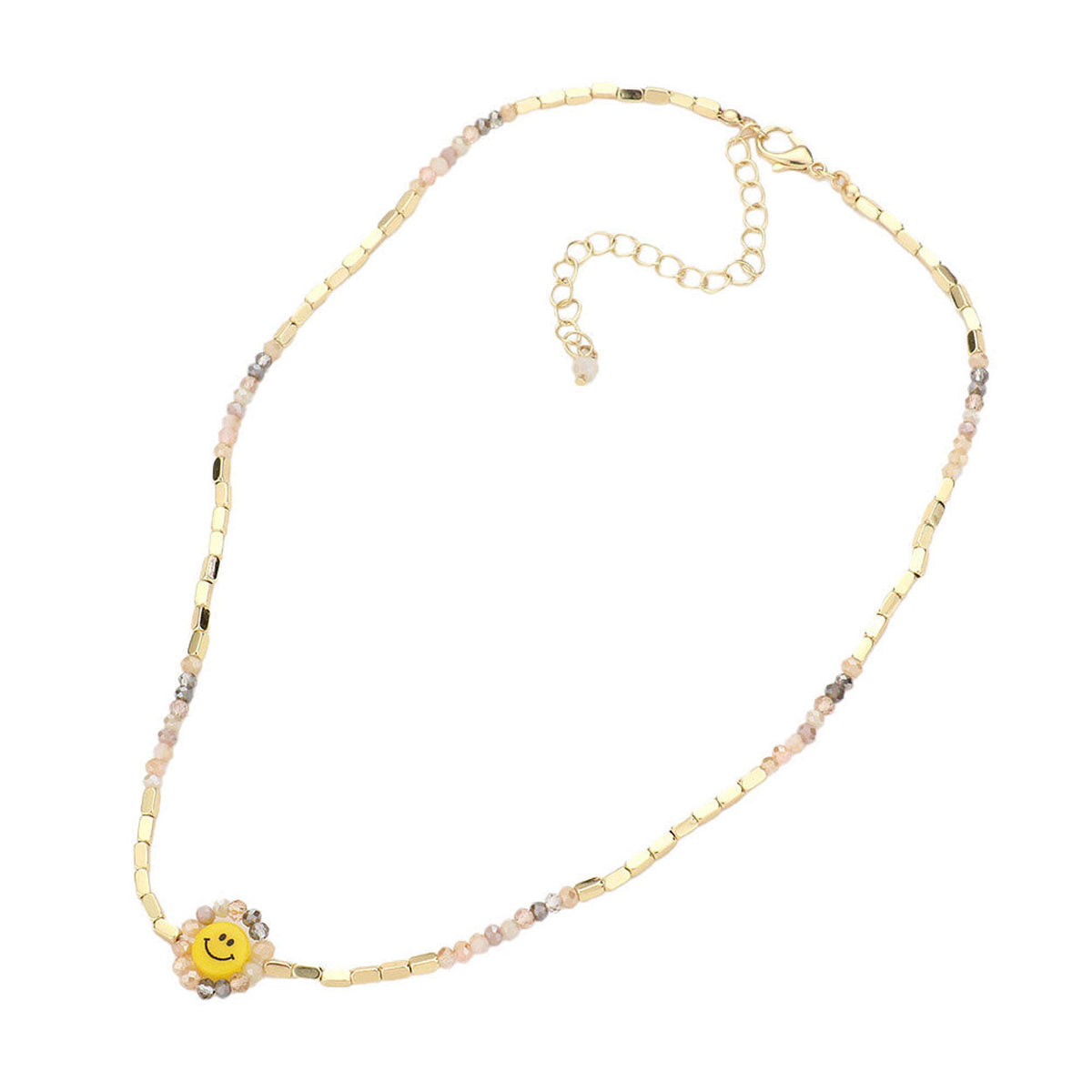 Faceted Bead Trimmed Smile Accented Necklace