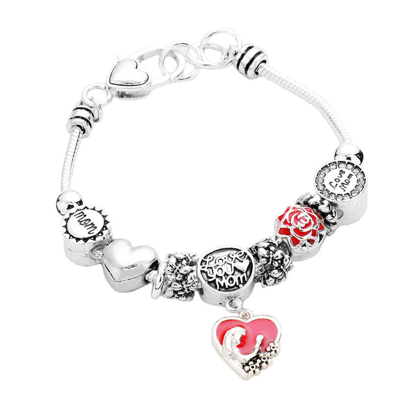 Love You Mom Charm Multi Bead Bracelet