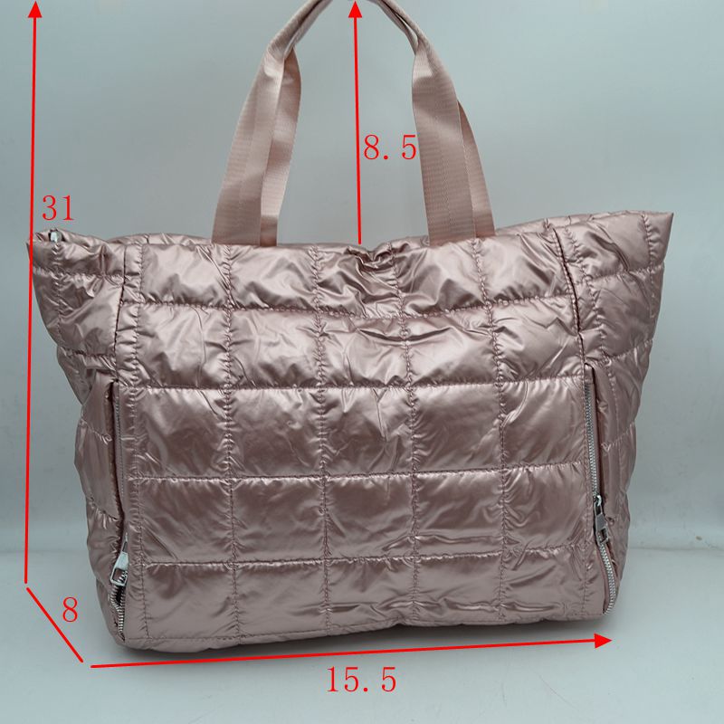 Grid Quilted Puffer Weekender Travel Duffel Bag with Exterior Zipper Pockets