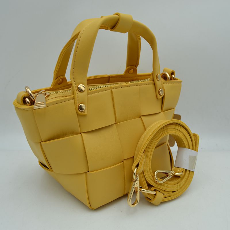 Wide Woven Basket Square Top-Handle Mini Tote Bag with Crossbody Strap