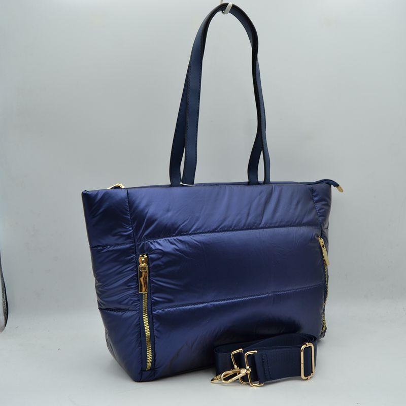 Padded Puffer Tote Bag with Multi-Strap Options and Gold Zippers