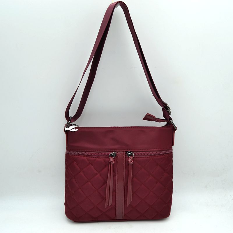 Quilted Crossbody Bag with Front Zipper Pockets and Adjustable Strap