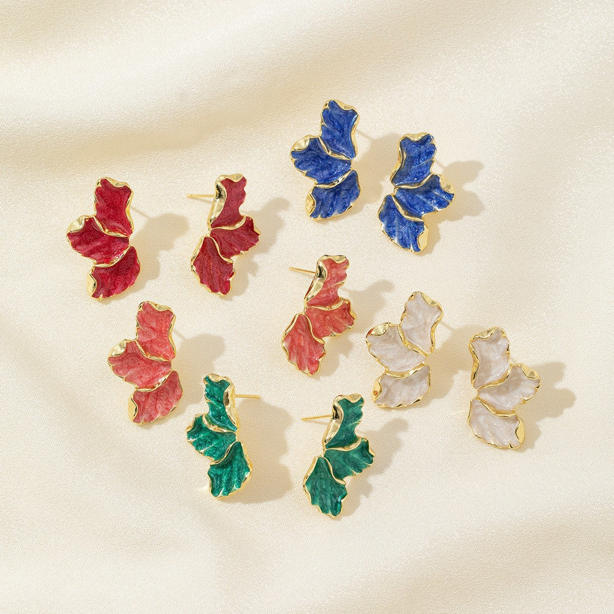 Maple Leaf Flower Affordable Luxury Fashion Sense Colorful Petals Dripping Stud Earrings