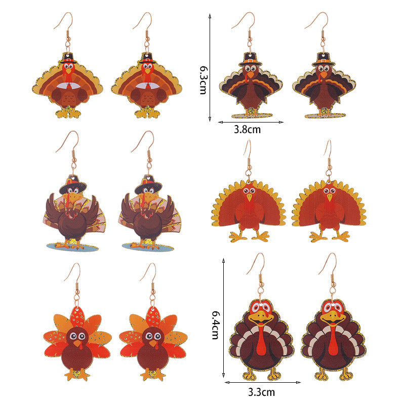 Autumn Thanksgiving Turkey Maple Leaf Party Funny Earrings