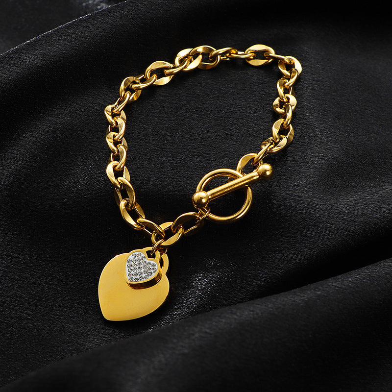 Women's Minority Design Rose Gold Titanium Steel Graceful Heart Love Bracelet