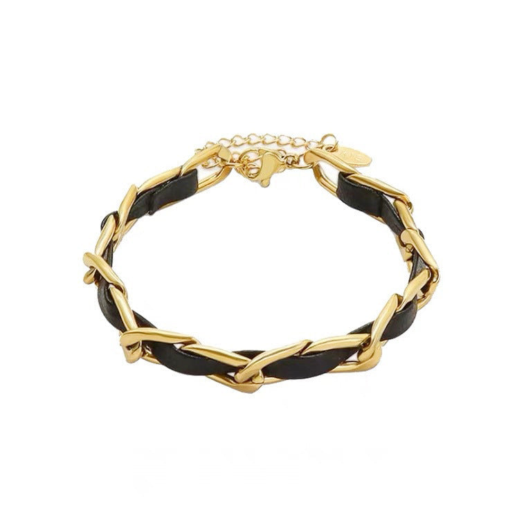 High-grade Leather Woven Design Versatile Retro Titanium Bracelet