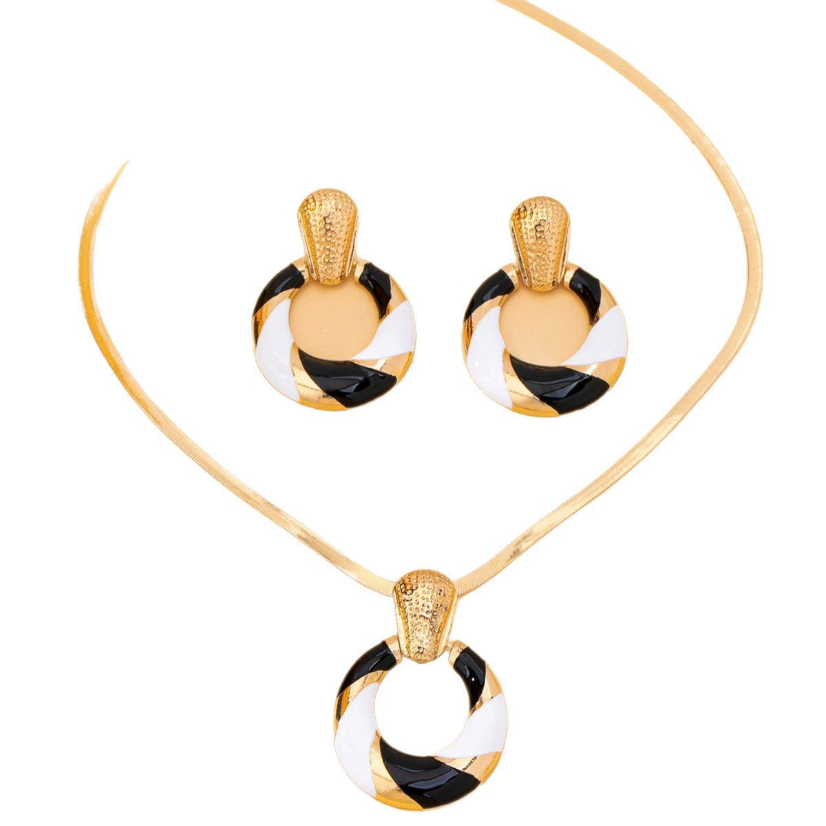 Color Matching Black White Oil Dripping Design Snake Bones Chain Jewelry Set