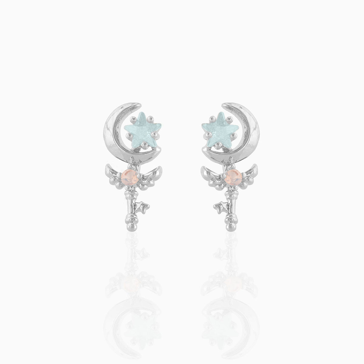 Classic Style Real Gold Star Moon Earrings
