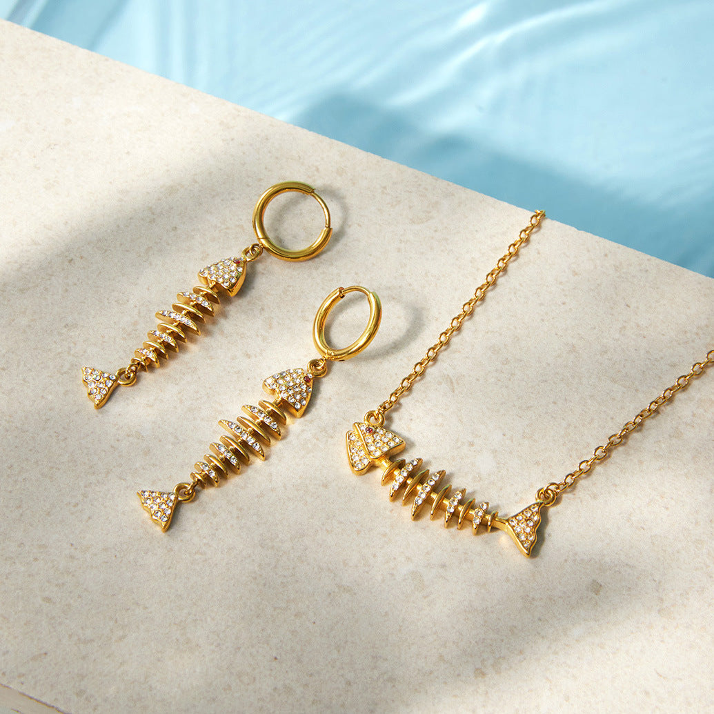 Ding Titanium Steel Fishbone High-grade Stainless Jewelry Set