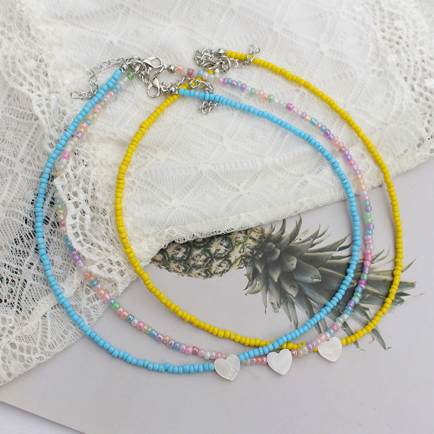 Heart Beads Stringed Color Clavicle Chain Necklace