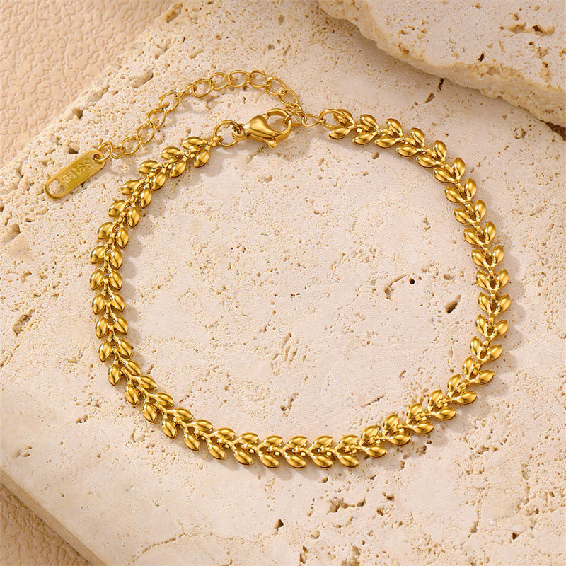 Women's Steel Chain Round Beads Hemp Flowers Bracelets