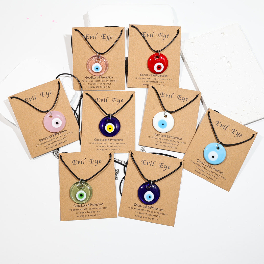 Vintage Blue Glass Devil's Eye Round Necklaces