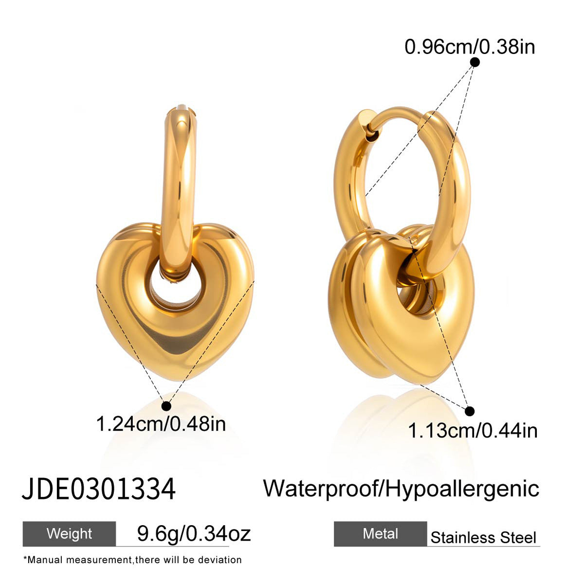Stainless Steel Love Heart Ear Clip Earrings