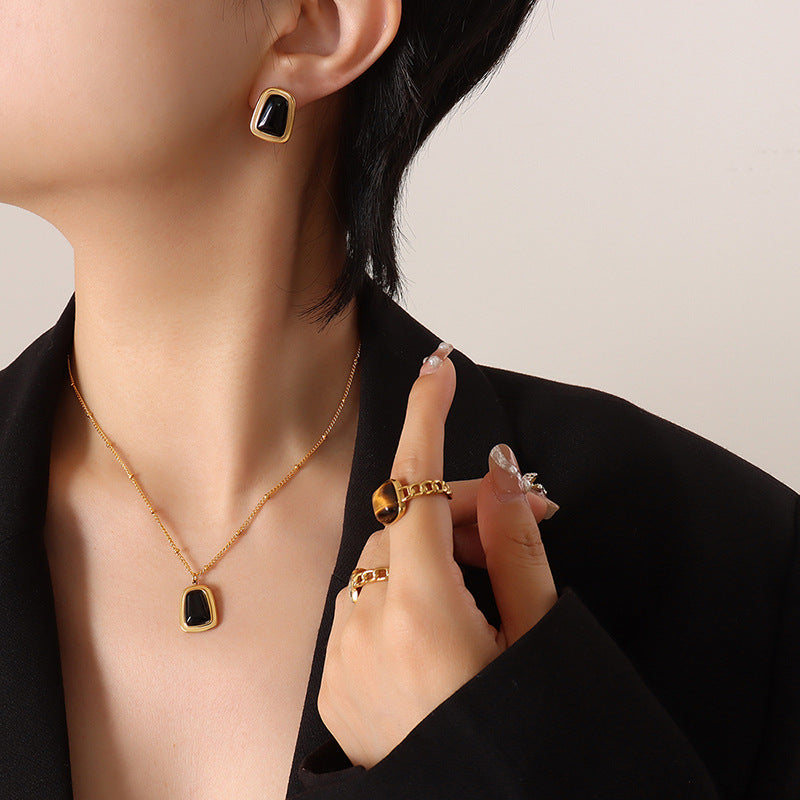 Women's Exaggerated Colorful Opal Design Fashion Titanium Jewelry Set