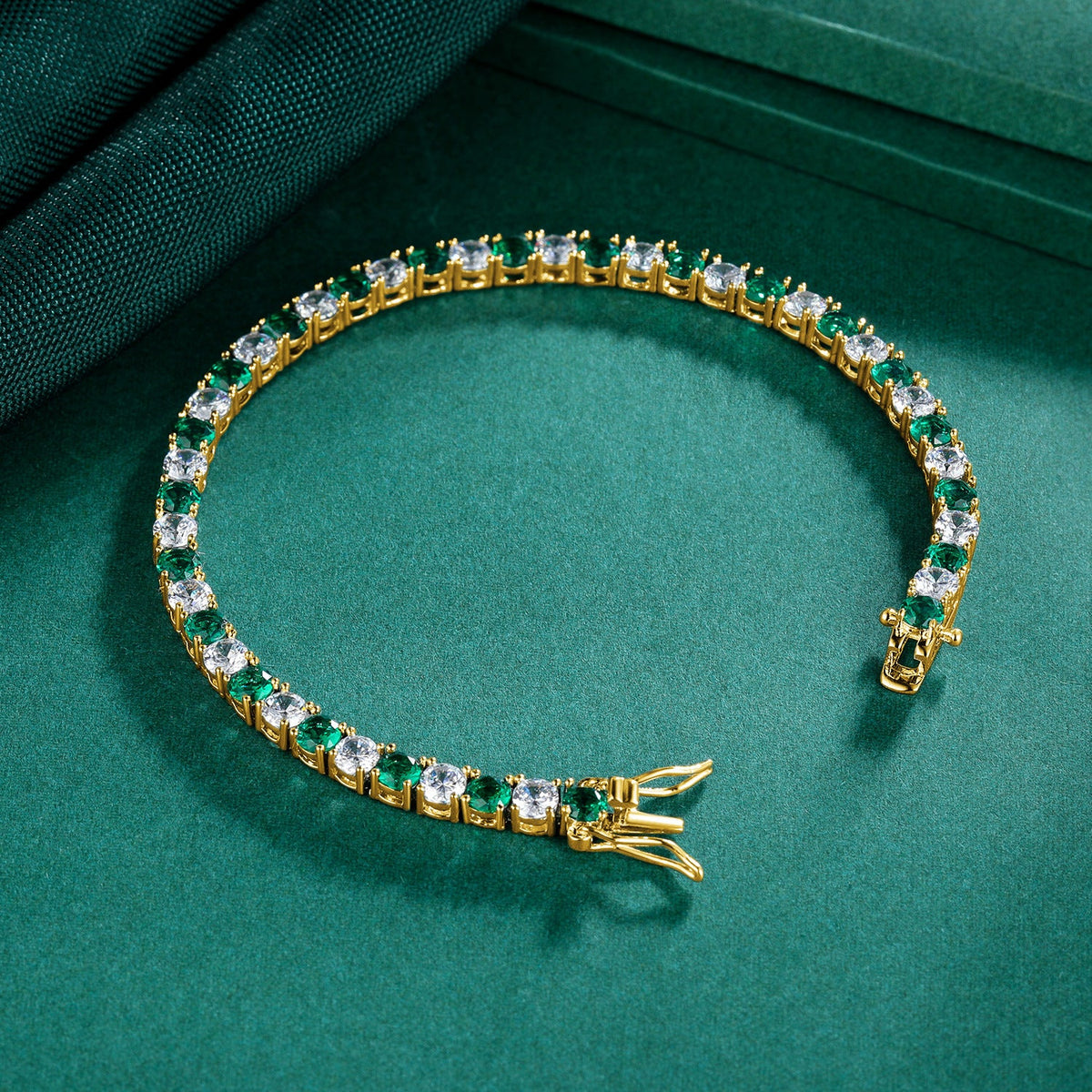 Round Gold Zircon Green Horoscope Buckle Tennis Copper Bracelets