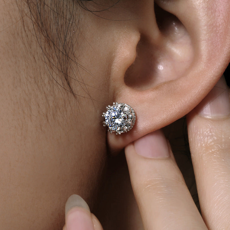 Fashion Trend Inlaid Zircon Crown Simple Stud Earrings