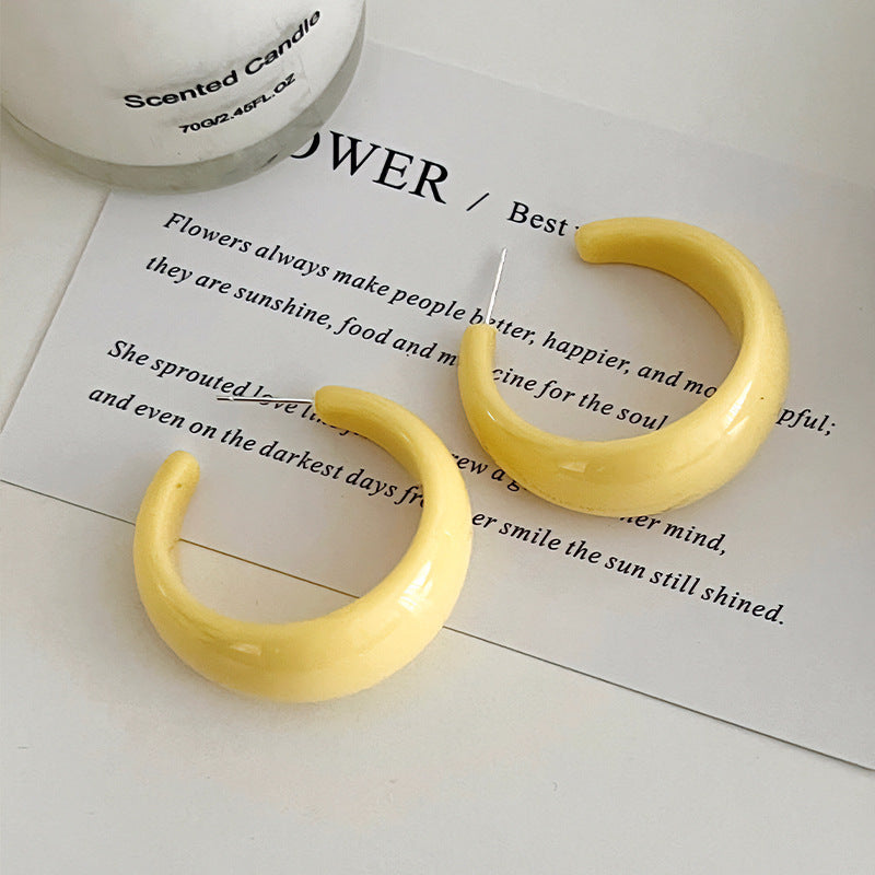 Women's Glossy Solid Color Circle Colorful Trendy Cream Ear Earrings