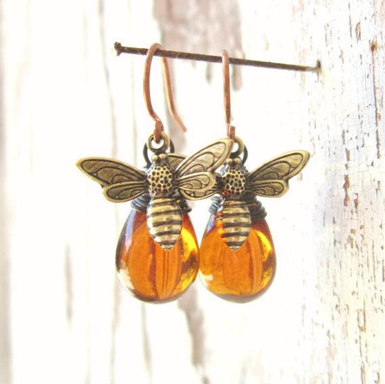 Retro Bee Water Drop Popular Amber High-key Earrings