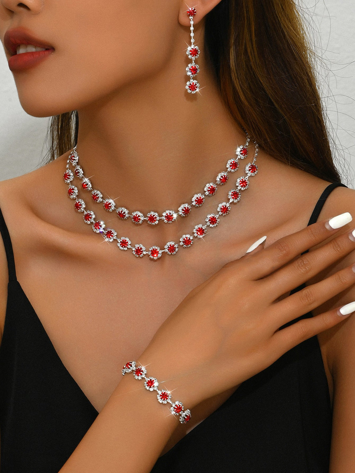 Wedding Double Layer Sunflower Diamond Suite Jewelry Set