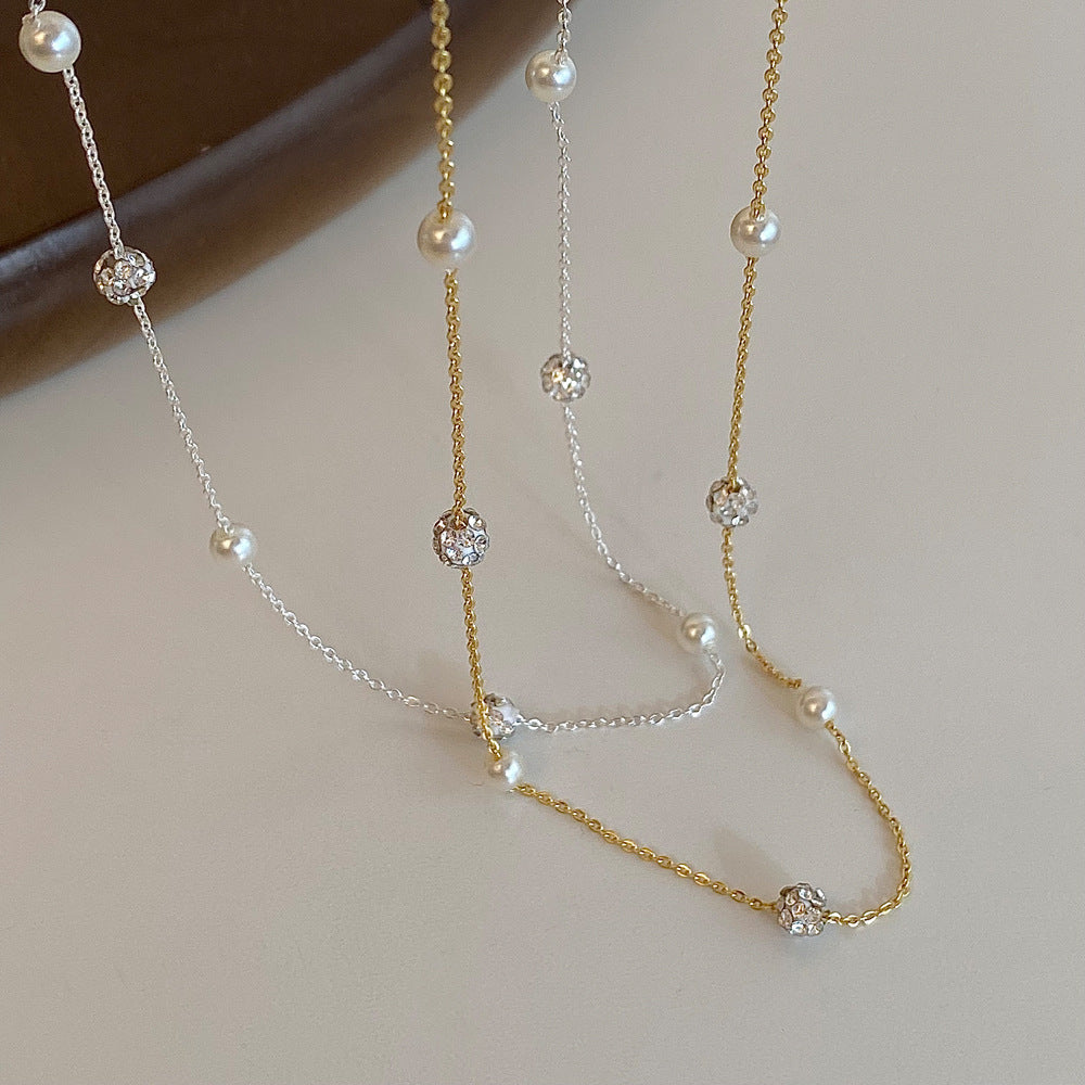 Baroque Bright Pearl Shining Diamond Simple Niche Starry Necklace