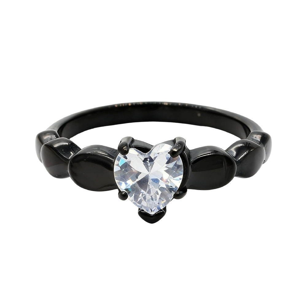 Women's Fashion Simple Sweet Heart Love Diamond Wind Rings