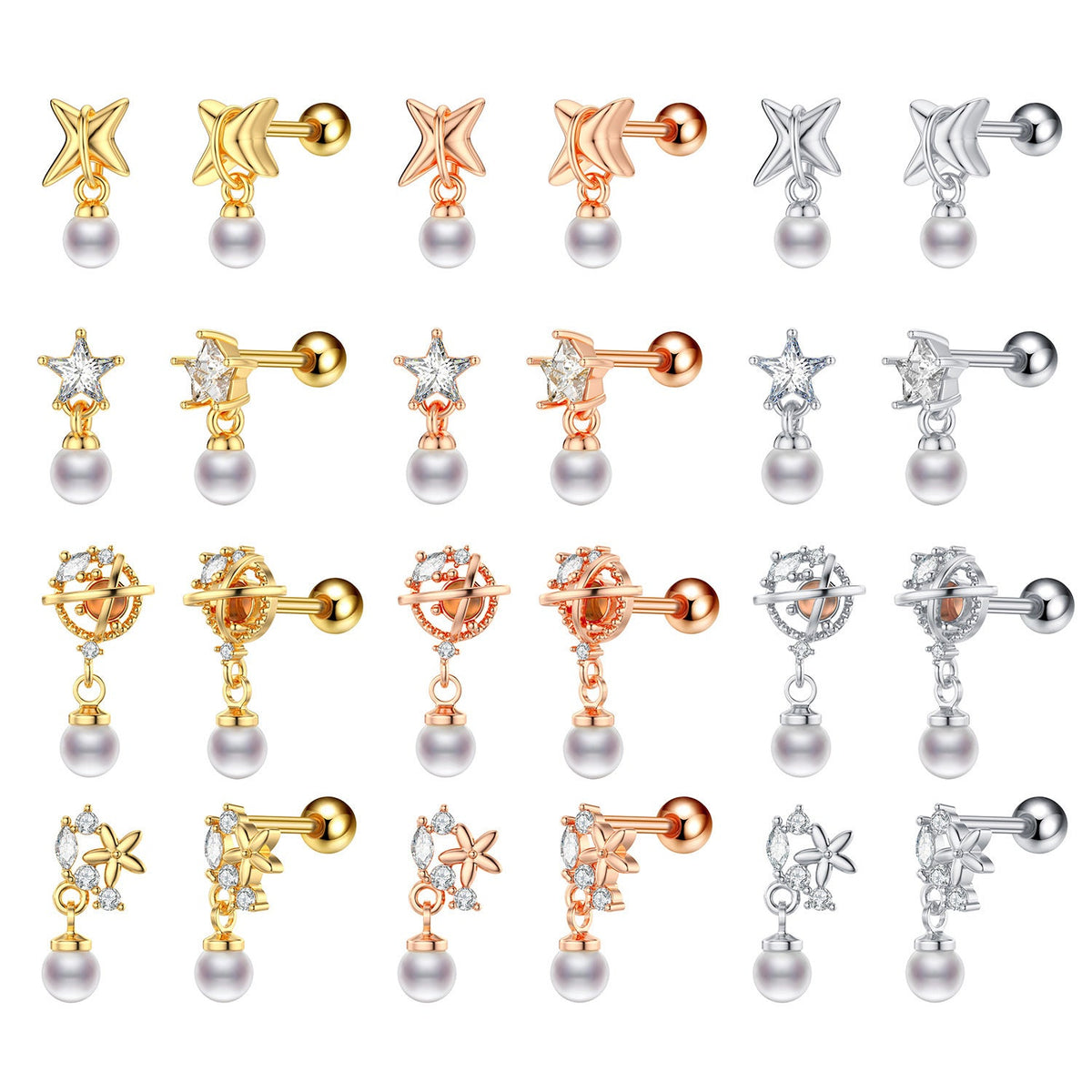 Ear Bone Female Needle Screw Twist Rings