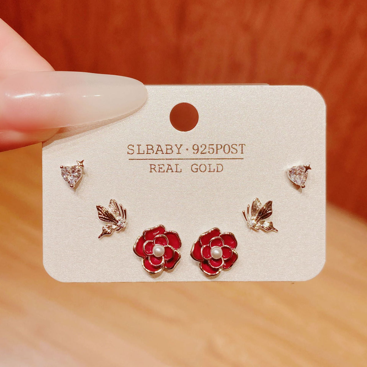 Horse Angola Red Female Cherry Camellia Stud Earrings