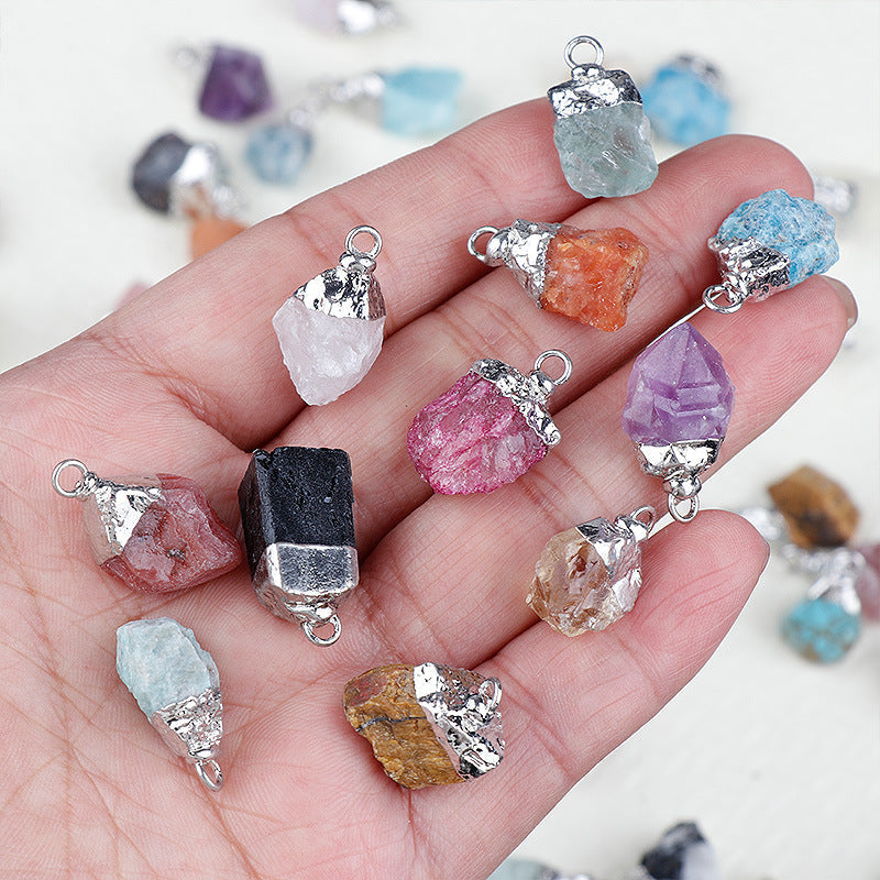 Natural Amethyst Rock Sier Gilded Hemming Irregular Pendants